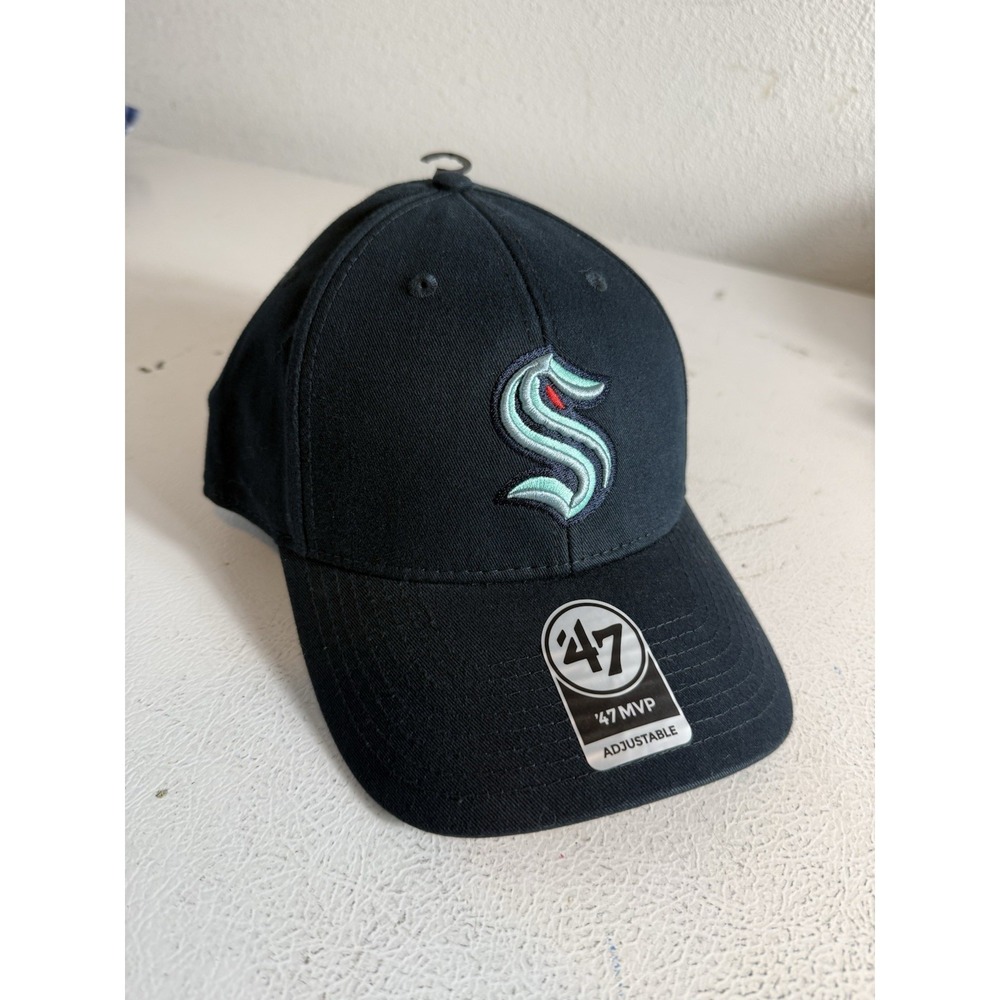 NEW '47 Brand NHL Seattle Kraken Hockey Team Blue Adjustable Strapback Hat Adult